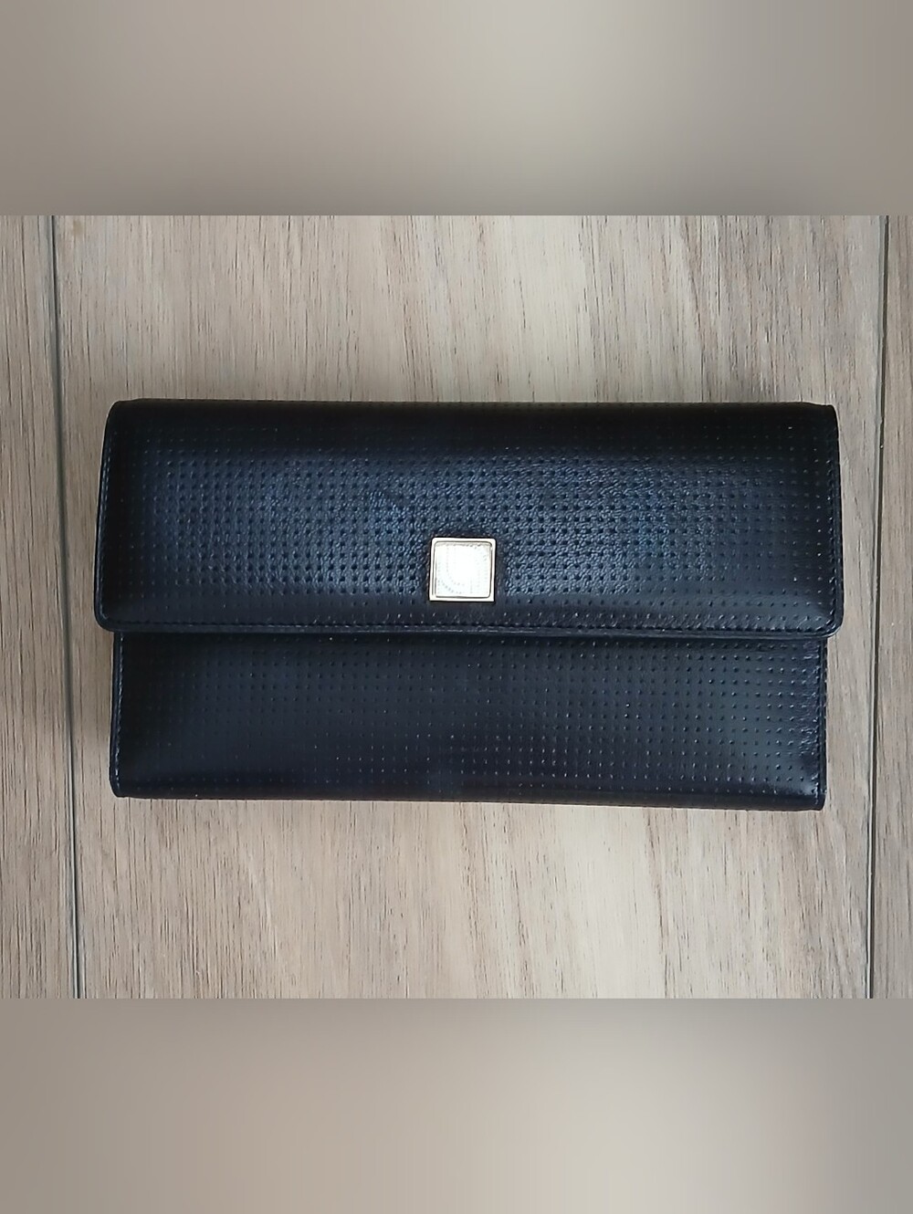 Rare Vintage LALIQUE PARIS Black Perforated Leather Wallet Clutch NWOT